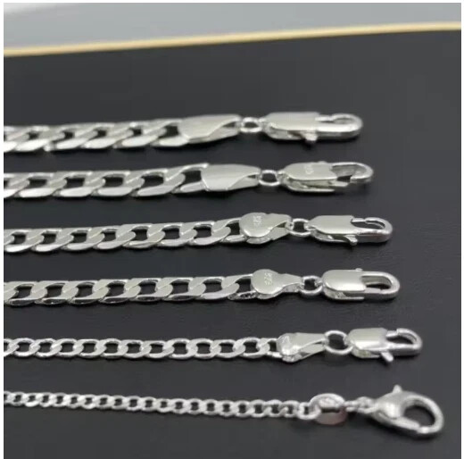 Solid 925 Sterling Silver Curb Chain Necklace Men Women Wedding Engagement Gift