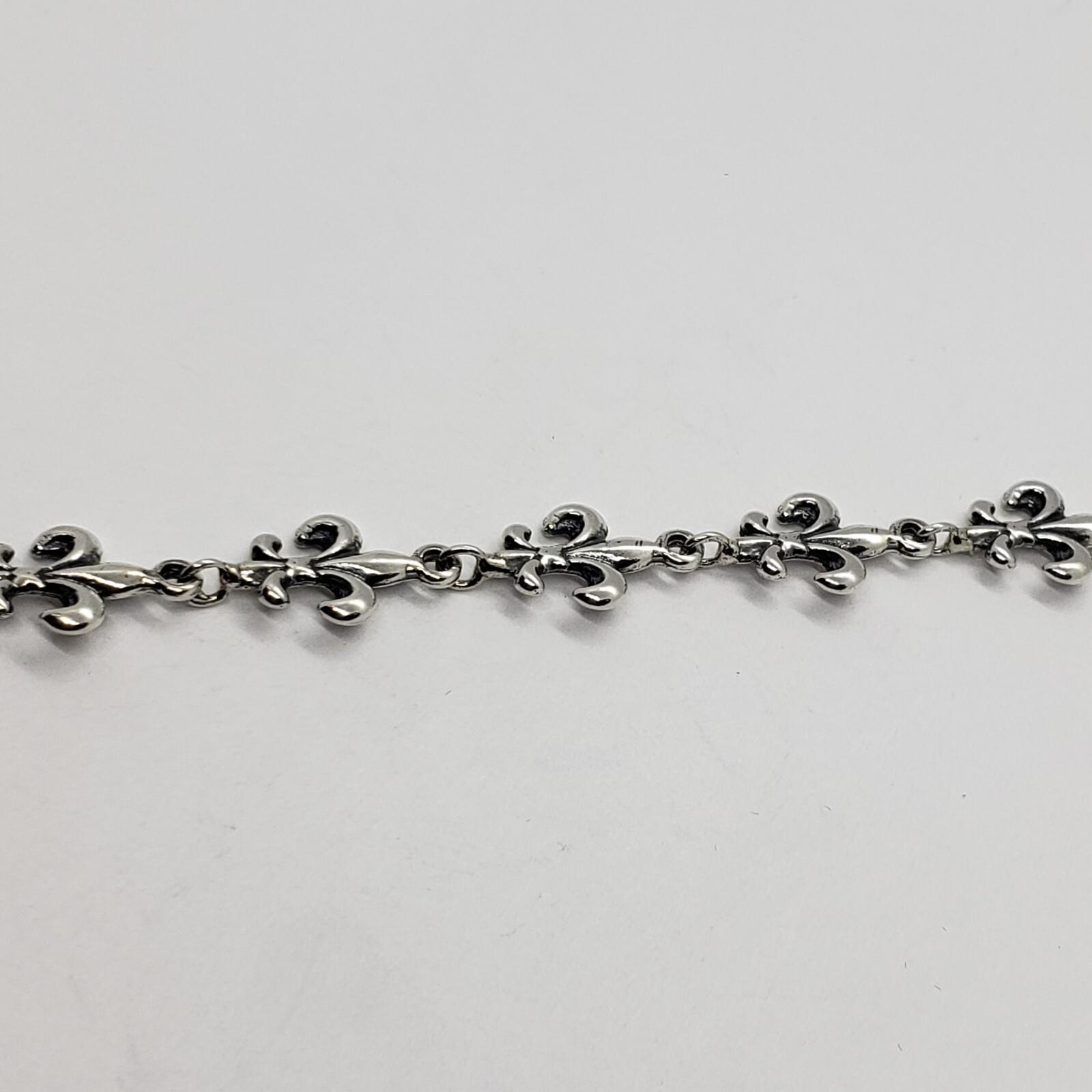 925 Sterling Silver Fleur De Lis French Lily Bracelet Anklet 7.5 inches Long