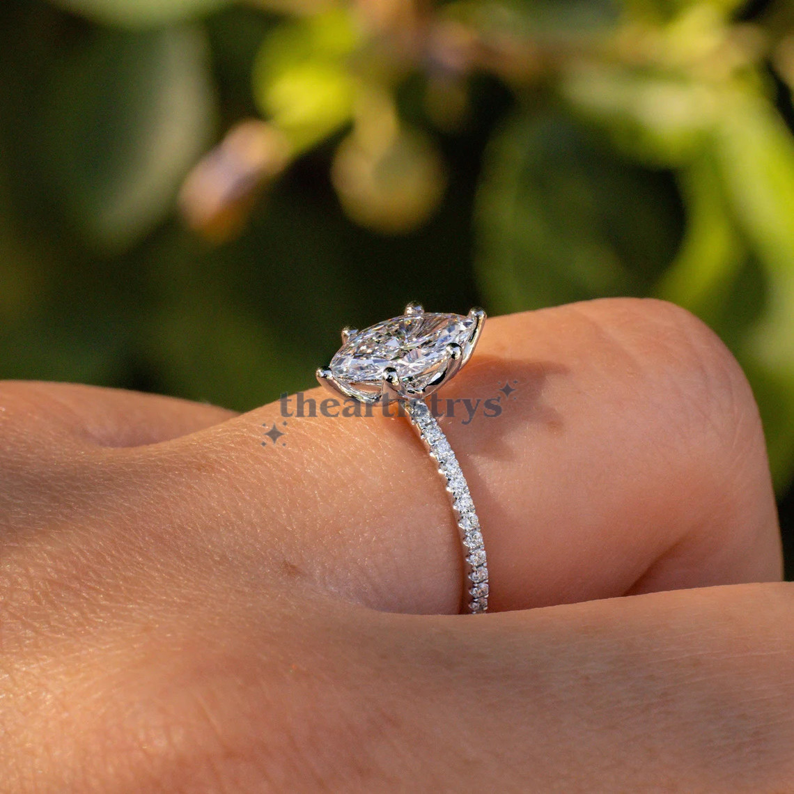 Solid 14K White Gold Solitaire Moissanite Engagement Ring Marquise Cut 1.50 CT