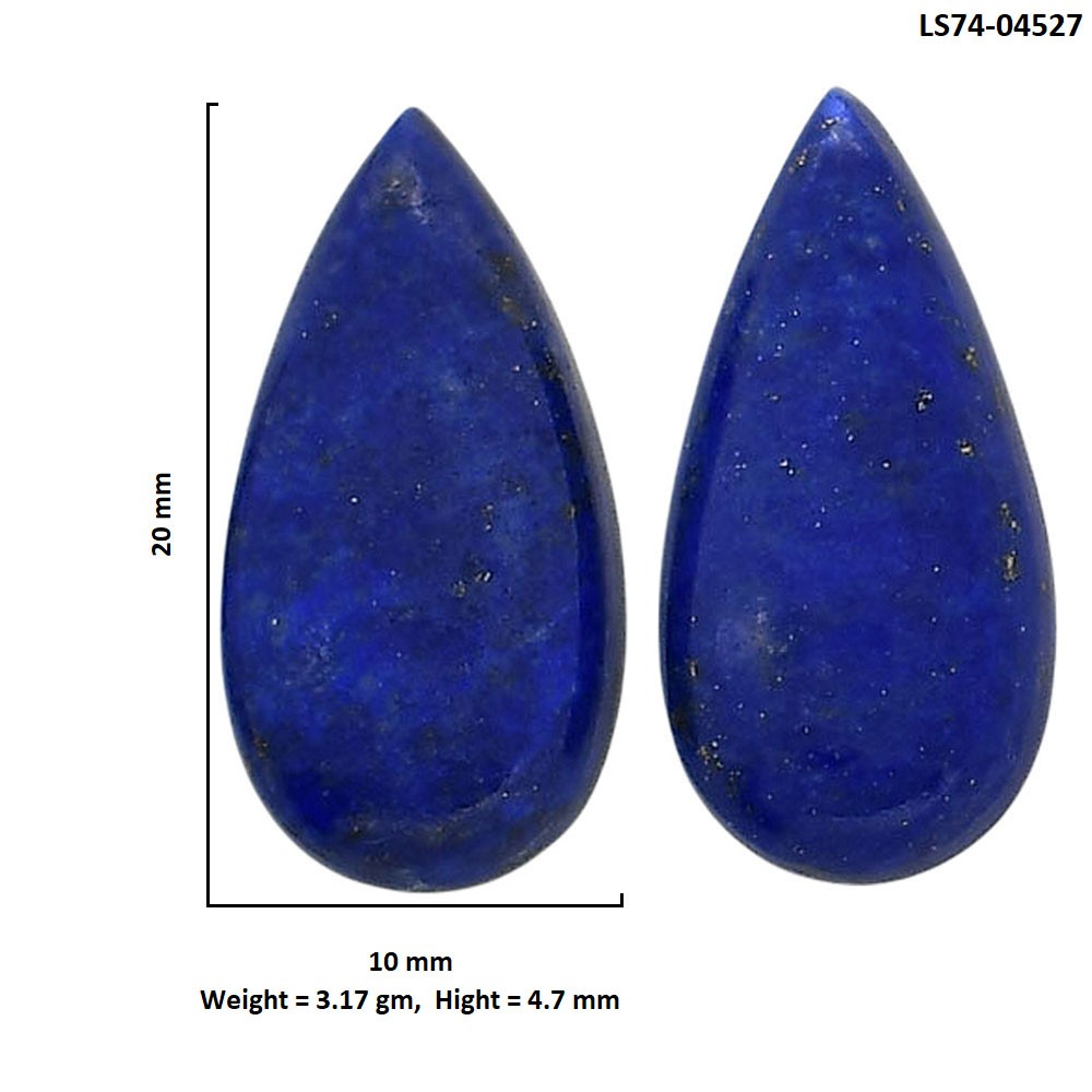 Natural Lapis Lazuli Pair 10x20x4.7 mm Pear Shape Polished Gemstone LS74-04527