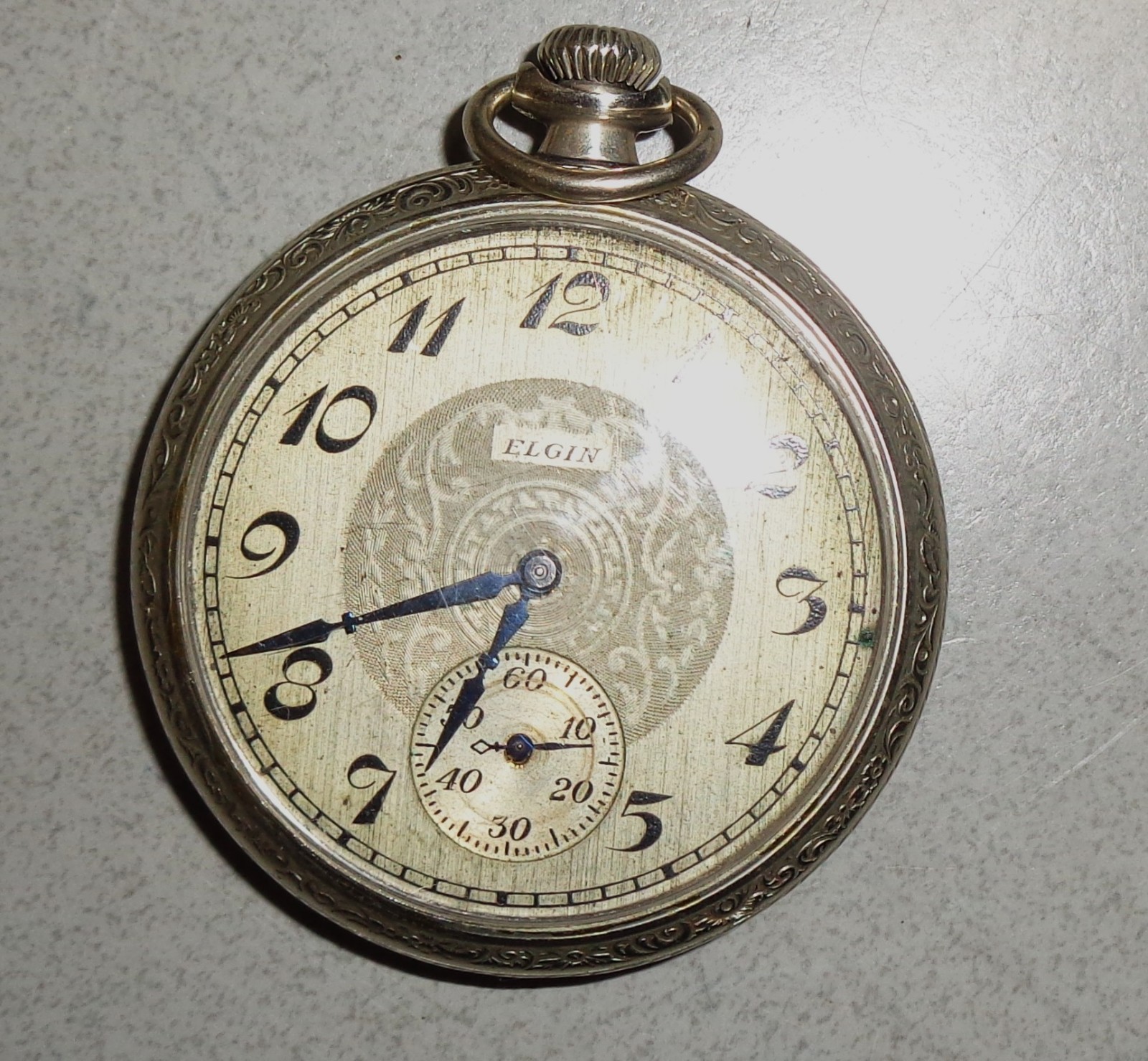 1928 Elgin Pocket Watch Open Face Grade 291 Model 7 Size 16 Silver Case & Dial