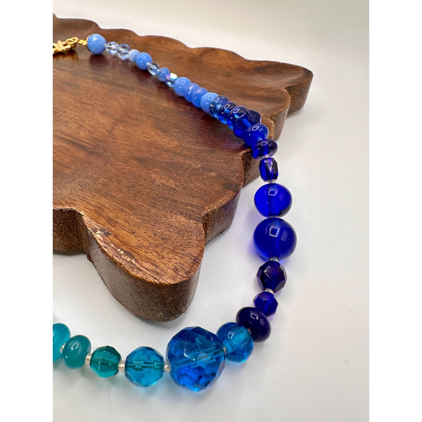Vintage Blue Glass Beads| Vintage Gold Tone |Beaded Necklace | Statement Piece