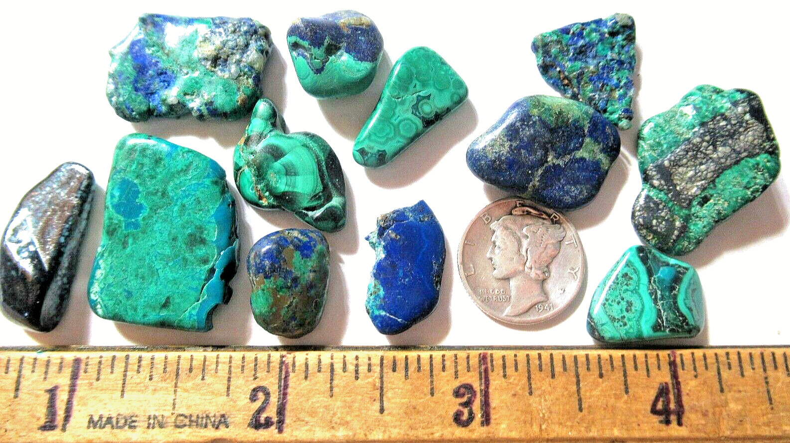 AZURITE-MALACHITE FLATS & STONES 150tcw 14mm X 11mm TO 24mm X 18mm #506