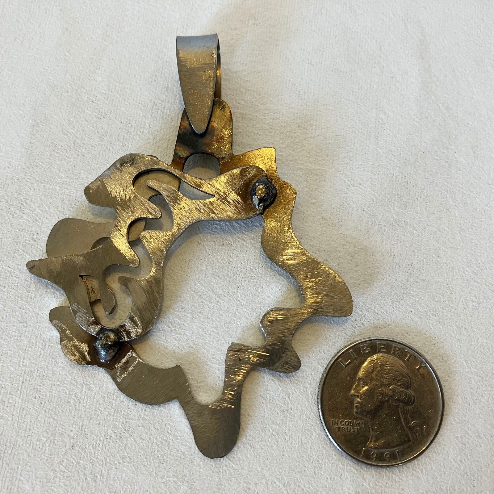Open Free Form Pendant One Of A Kind Stainless Steel Unique Handmade Chunky New