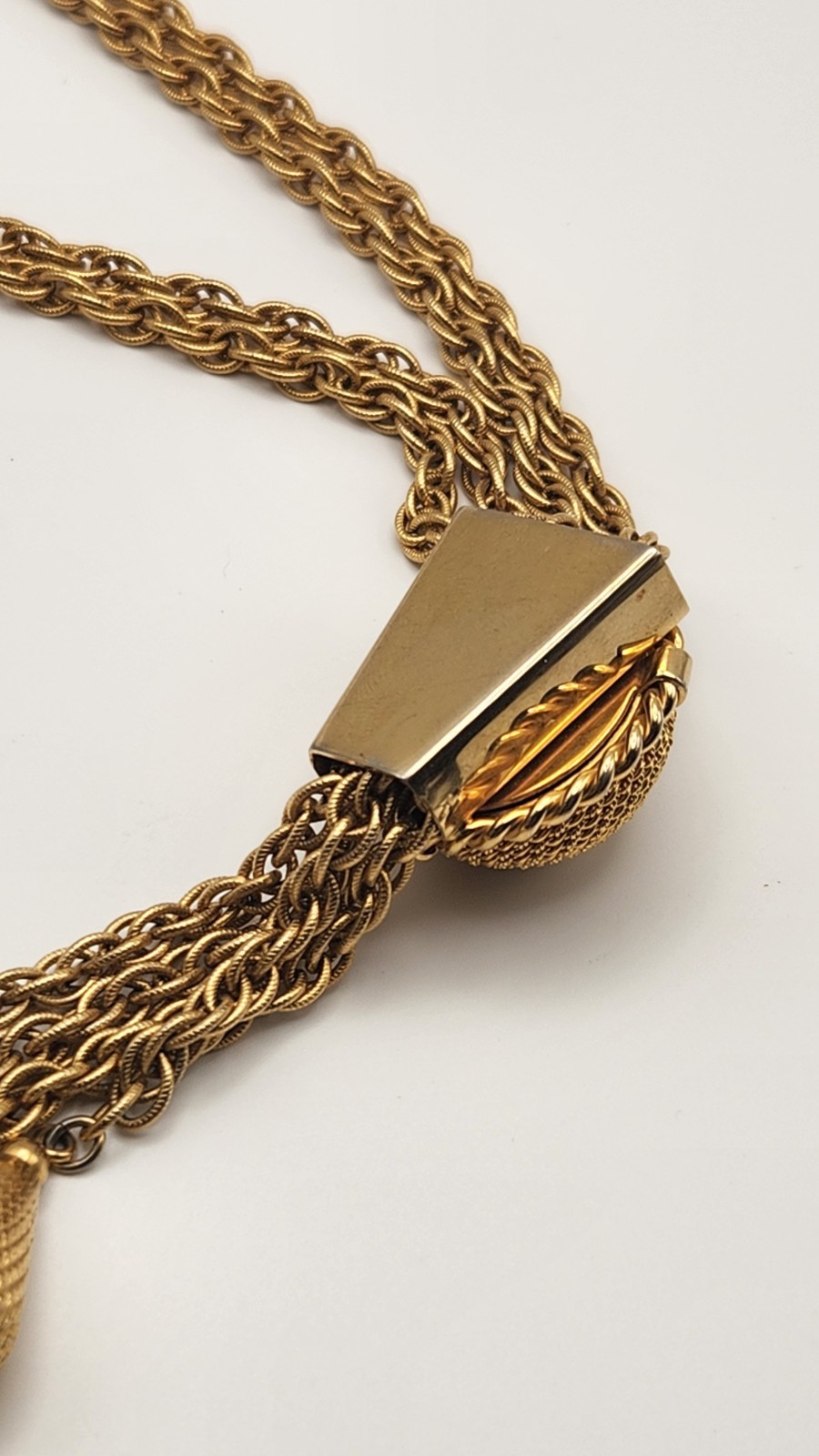 Vintage Gold Tone Lariat Necklace Adjustable Slider Bead Tassel Drop Statement