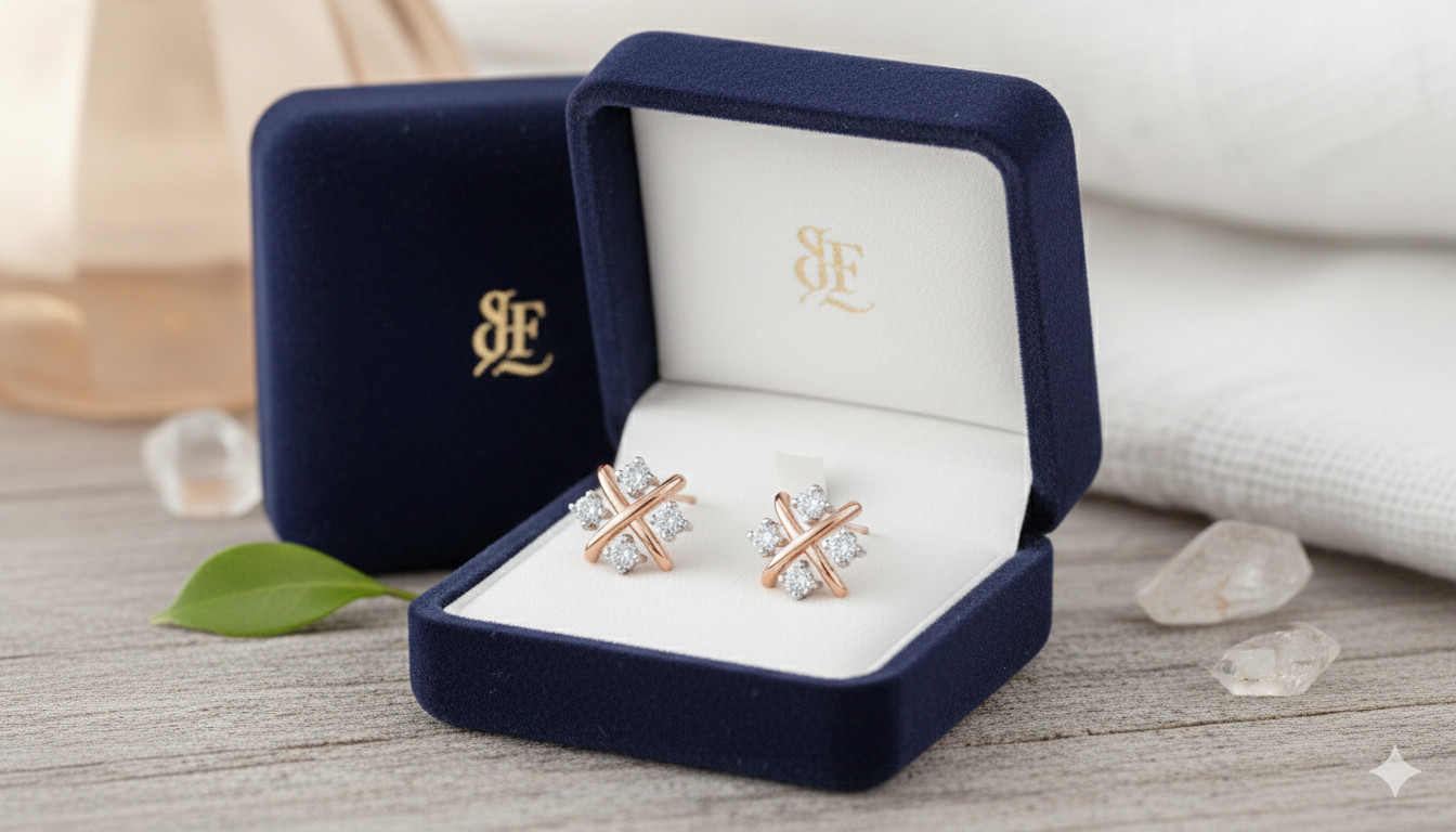 9ct White gold & Silver stud earrings flower design 12mm pair in Luxury Gift box