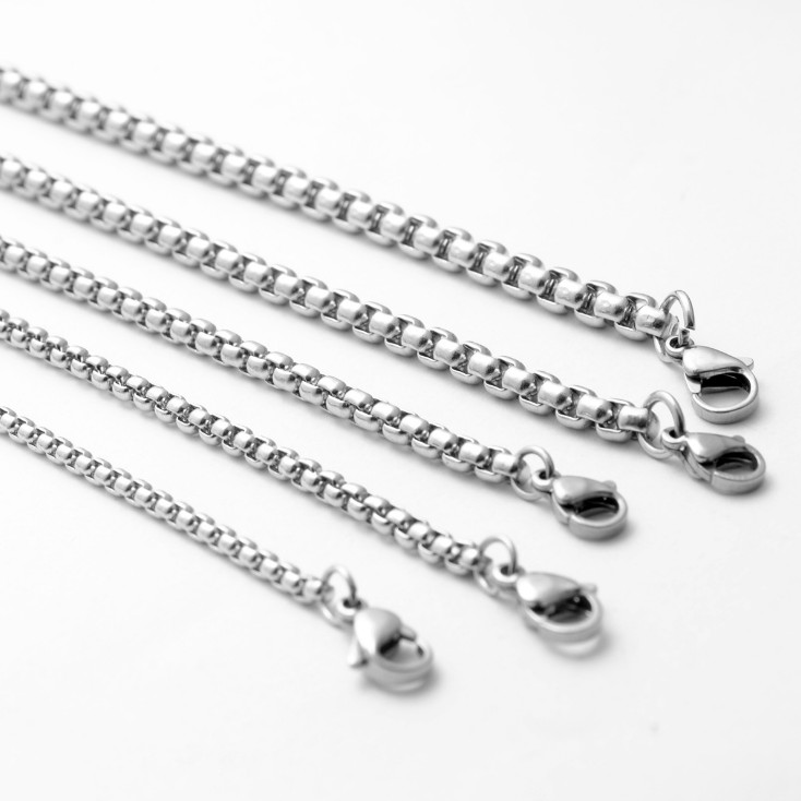 16-36″MEN Stainless Steel 2.5mm Silver Box Link Chain Necklace
