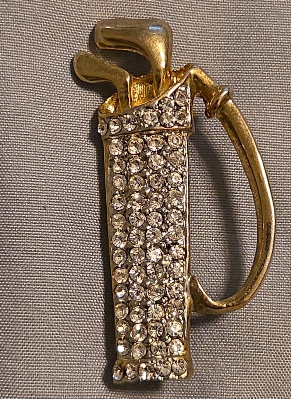 Bin Brooch Sparkling Golf Club Set Gold Tone Rhinestone Crystal Shiny Chic
