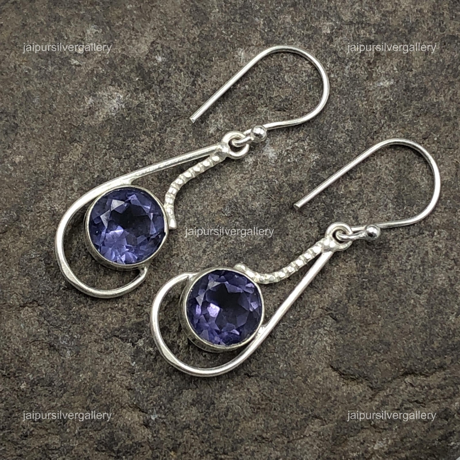 925 Silver Iolite Gemstone Earrings Handmade Jewelry 1.9″ For Anniversary Gifts