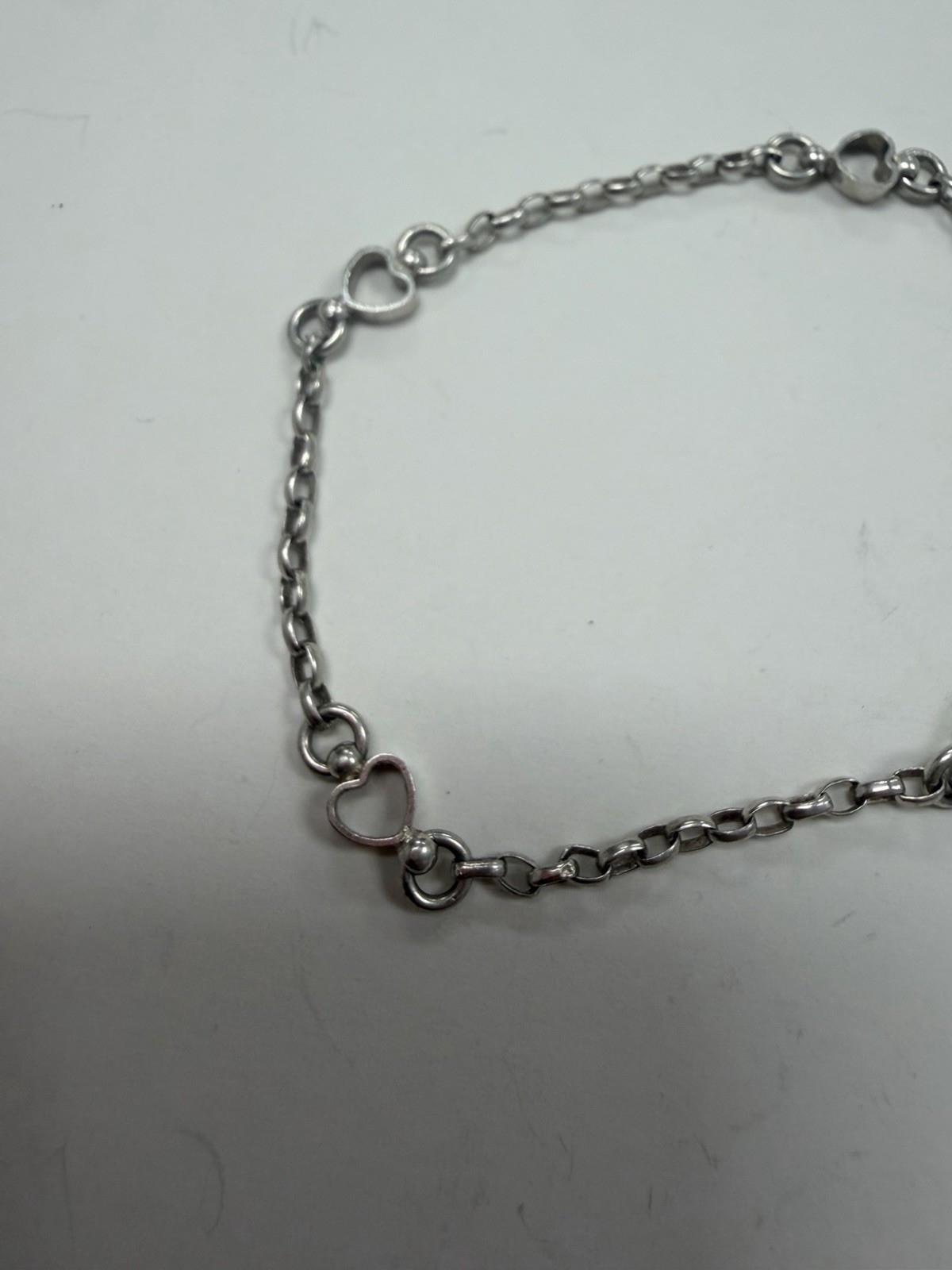 Beautiful .925 sterling silver rolo link heart bracelet 6.5inch/3.3g L126