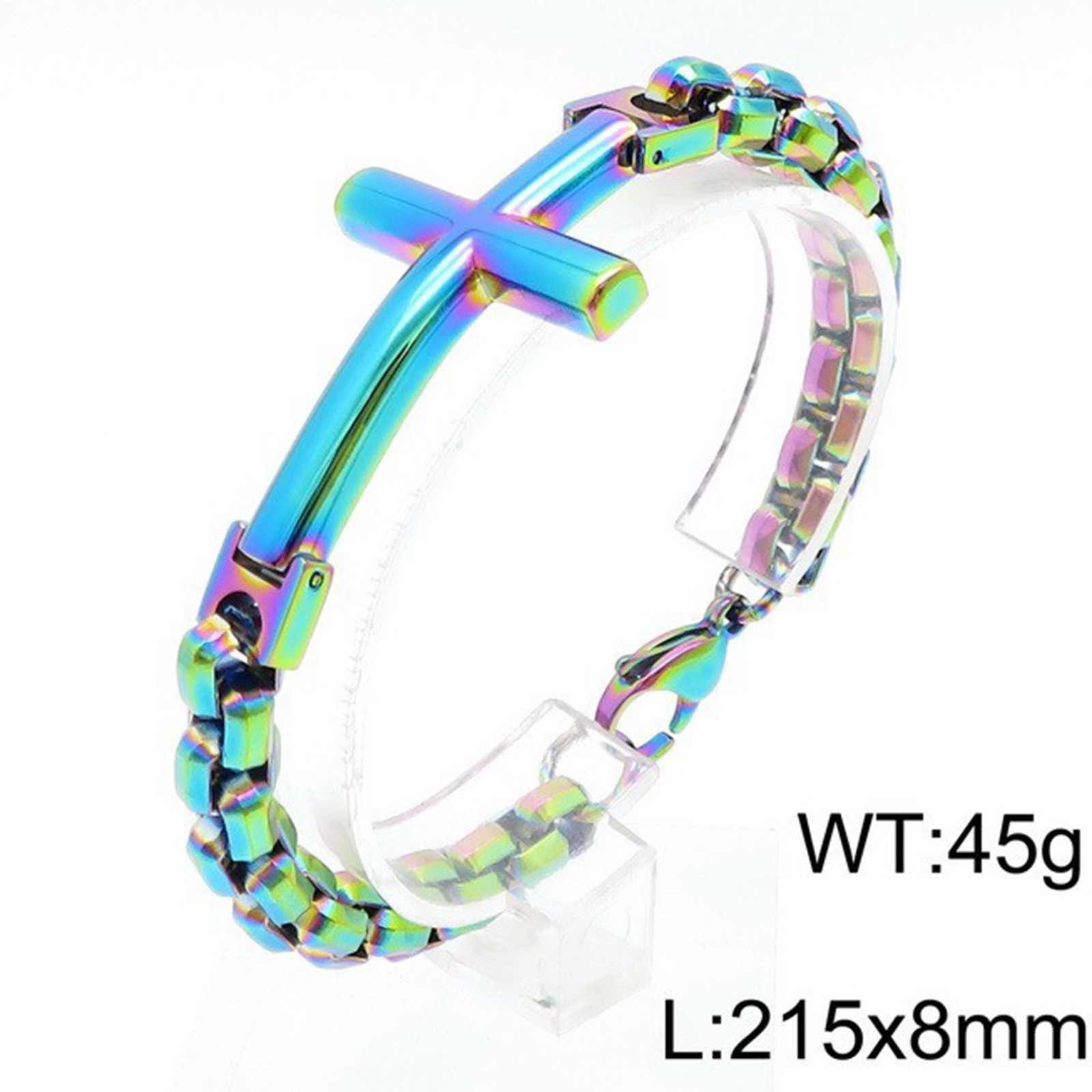 8.86″ 15mm Fashion 316L Stainless Steel Women Men Cross Charm Bracelet Jewelry