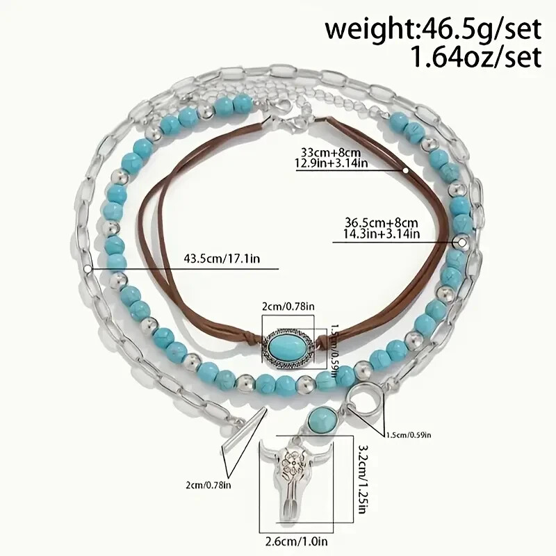 Elegant 925 Sterling Silver Vintage Tibetan Tibet Turquoise Pendant Necklace 3pc