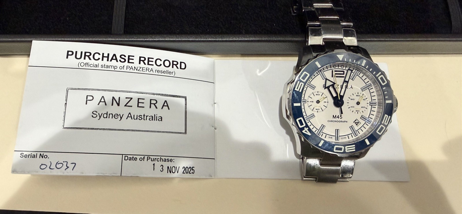 Panzera M45 Chronograph 300M Dive Watch Full Kit Box Papers Extra Links