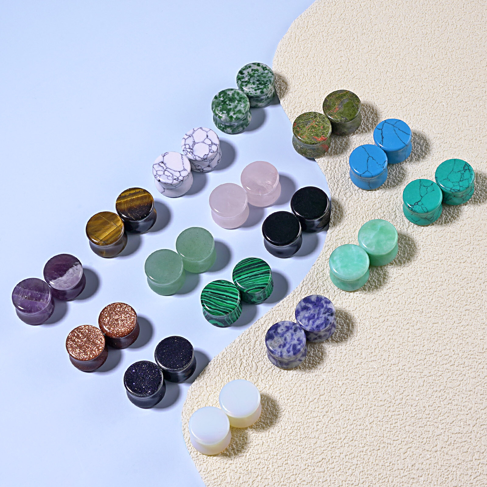 2pcs Ear Gauges Organic Stone Ear Plug Tunnels Saddle Plug 2G, 0G,00G,12,14,16MM