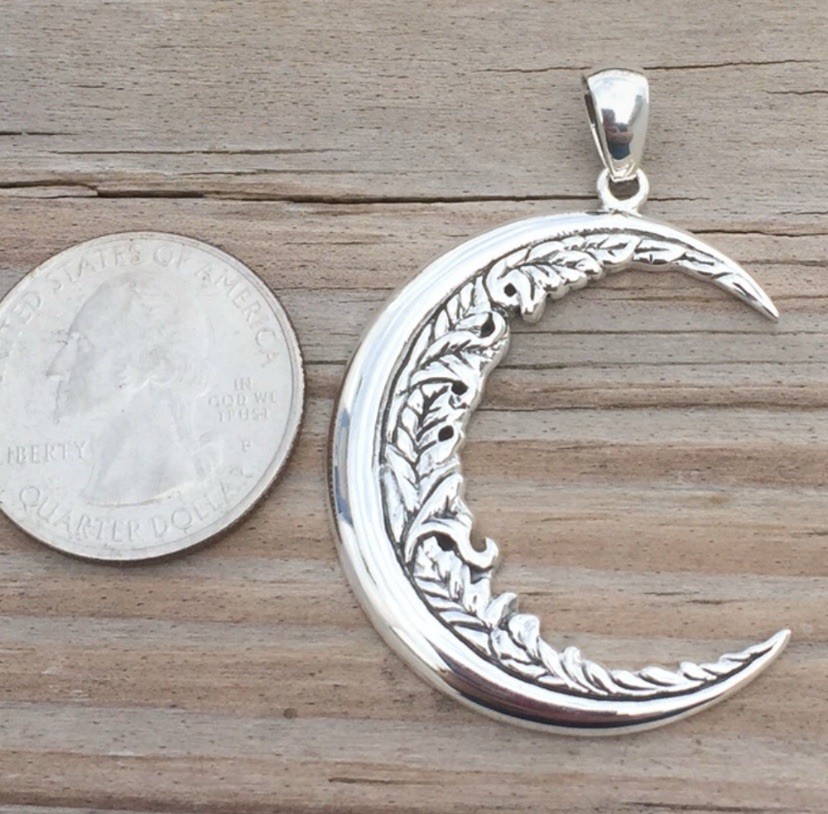 Large Moon Flower Pendant solid .925 Sterling Silver Magick Moon Peter Stone