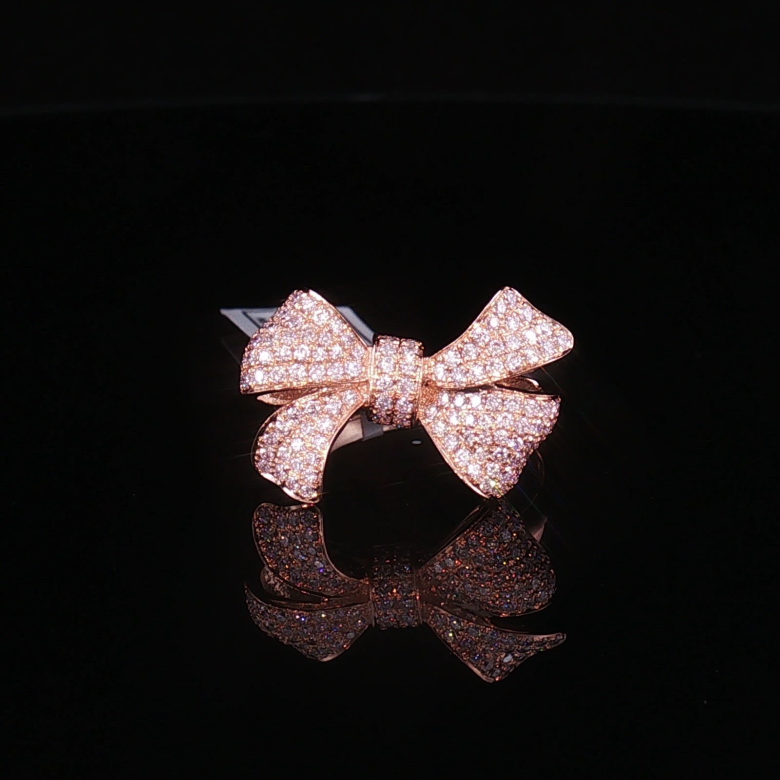 1.00 est tcw Natural Diamond & 14k Pink Gold Bow Ring IGI Report 30J4635926