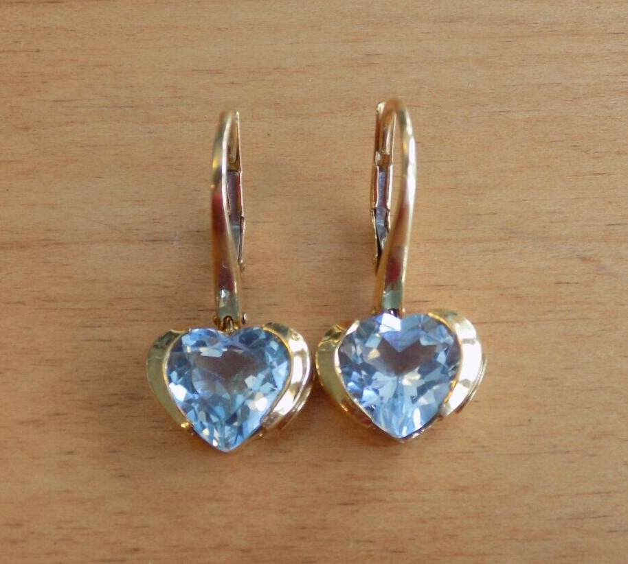 Le-Gi 18k blue topaz heart dangle earrings