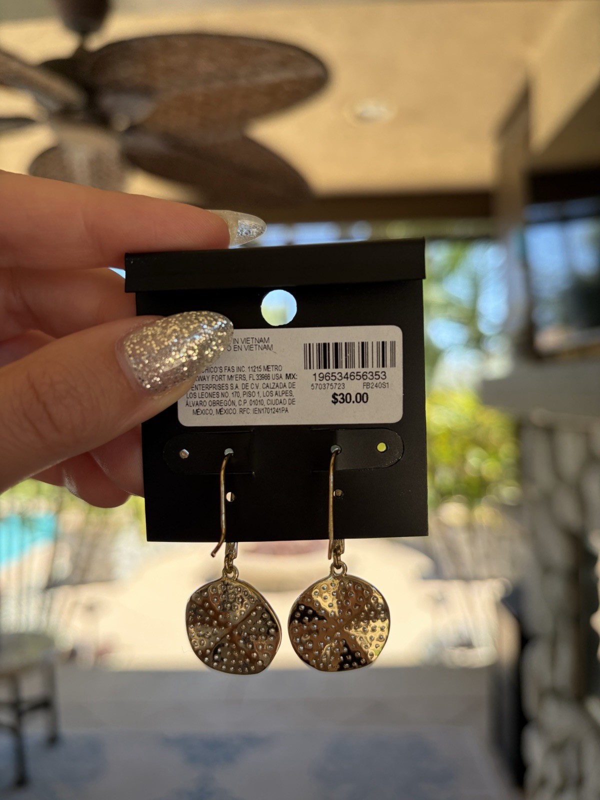 White House Black Market Gold Pave Disc Drop Earrings New Condition