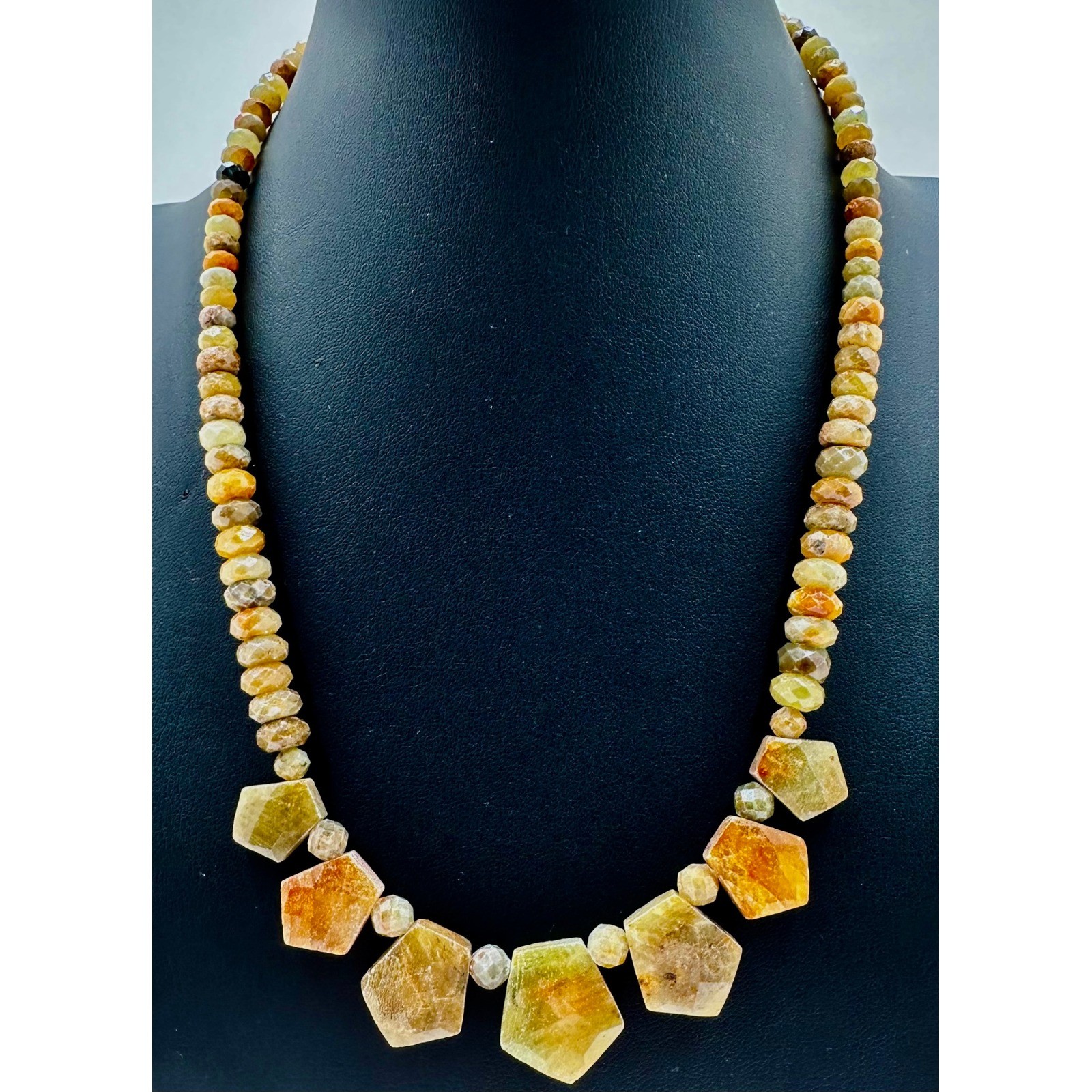Jay King Sterling DTR Silver Faceted Green Amber Garnet Graduated Bead Necklace