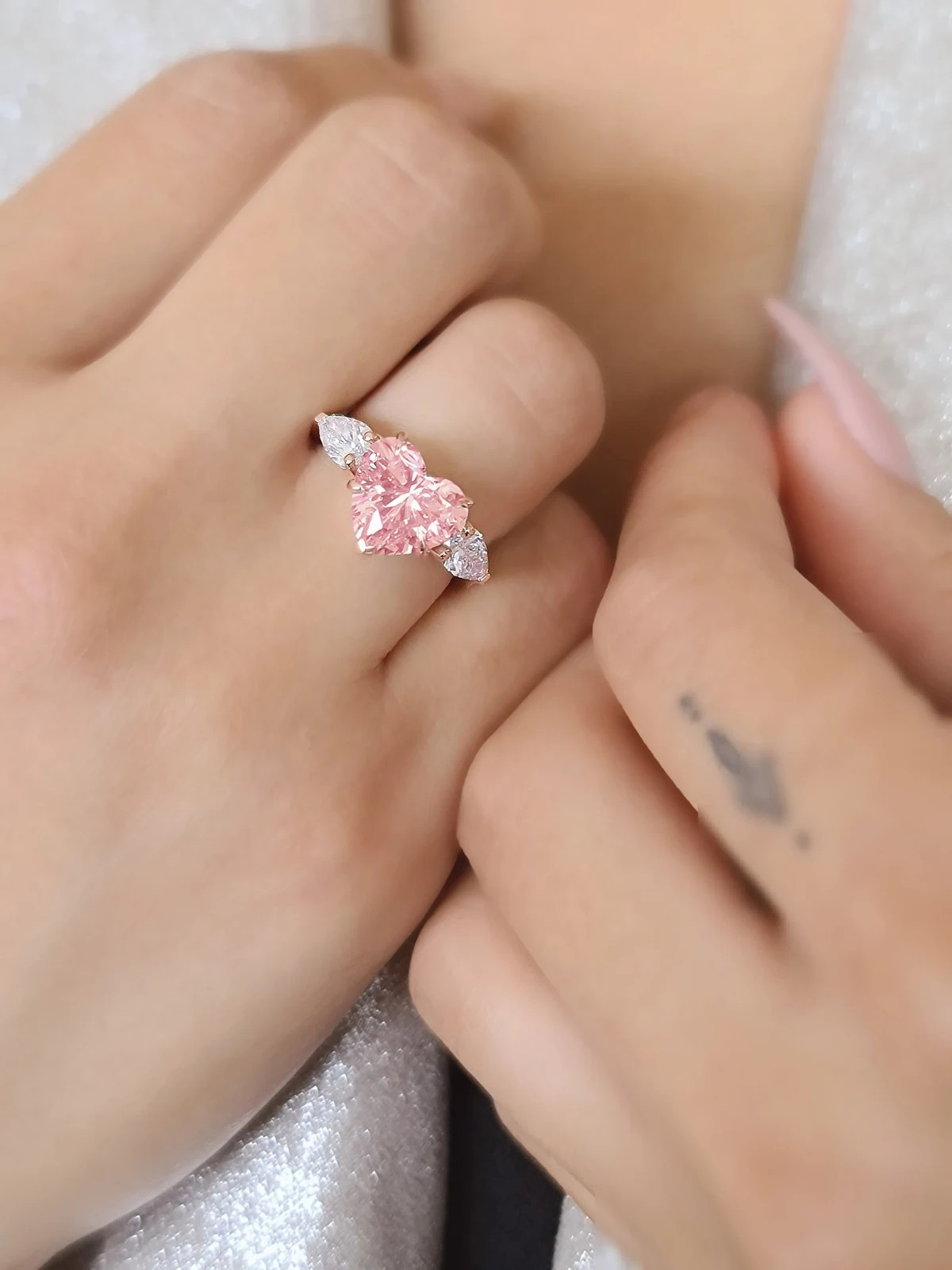3.60 Carat Heart Cut Fancy Vivid Pink IGI Lab Created Diamond Ring 18k Rose Gold