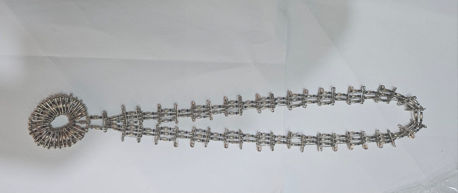 Unique Handmade Safety Pin Statement Necklace – Silver & Black Beaded Punk/Chic