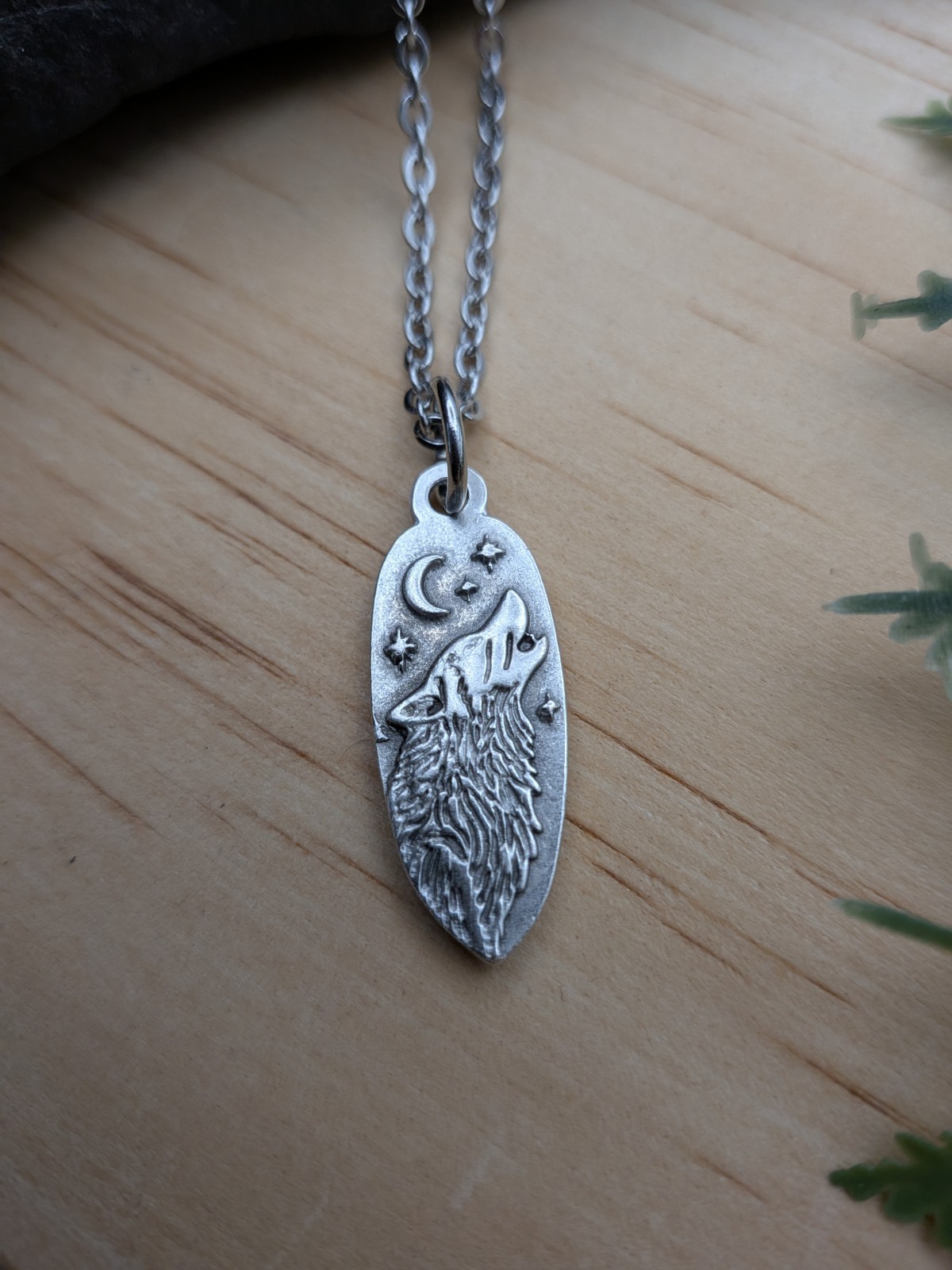 Wolf Pendant Necklace, Nature Jewelry, Moon