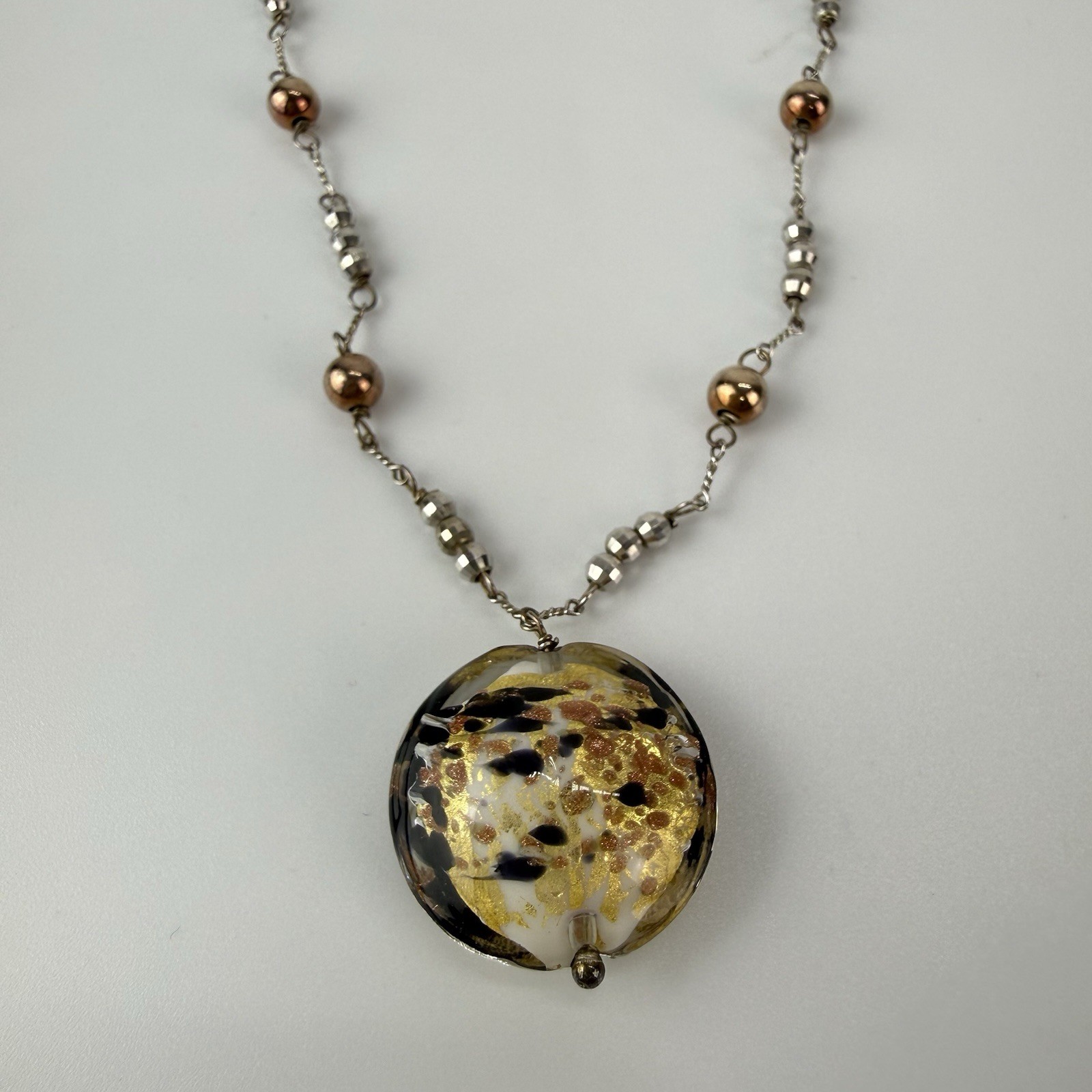 Bolivia Beaded Sterling Silver 925 Necklace Jewelry Art Glass Sphere