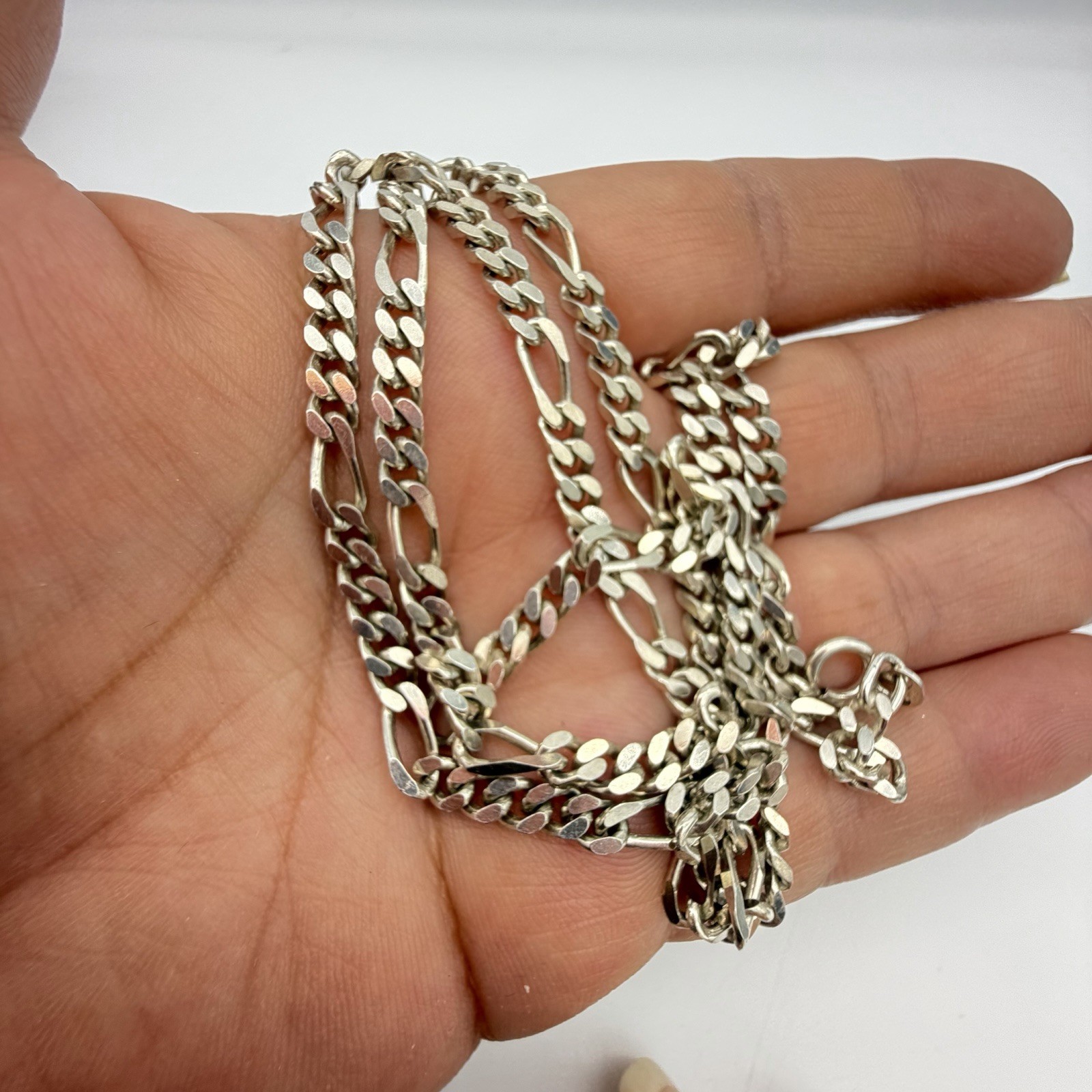 Vtg 925 Italy Sterling Silver Figaro Link Chain Necklace 24” 4mm Flat 21.7 Gr