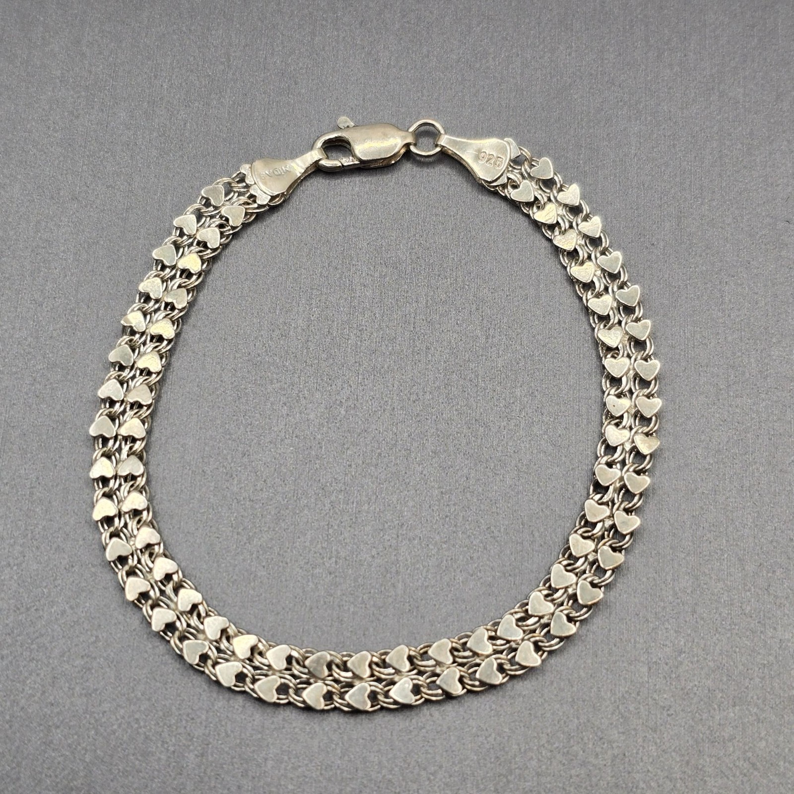 Midas Sterling Silver Interlocking Heart Link Bracelet 6.75″ Romantic Italy