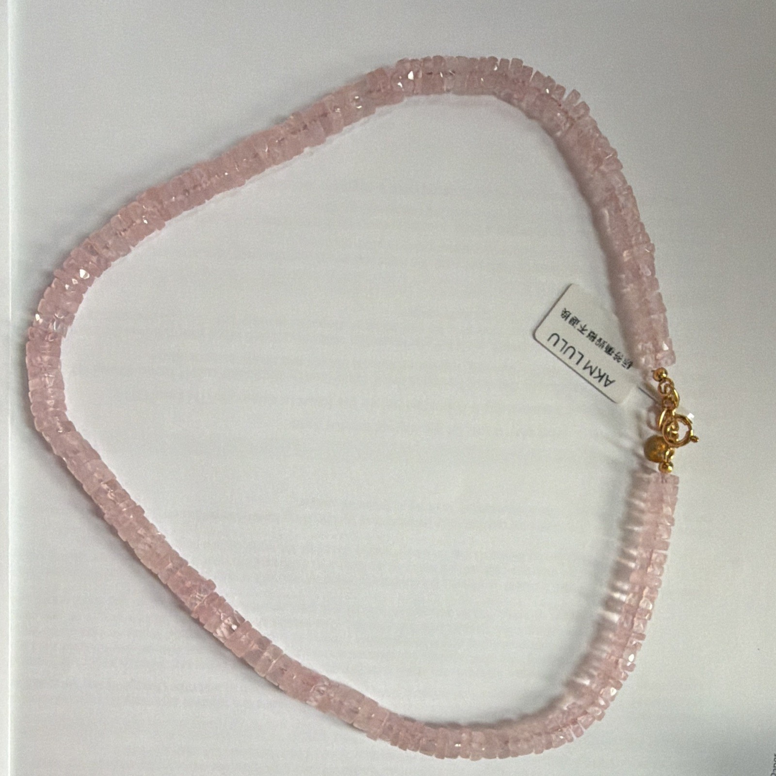 Natural pink crystal bead necklace. 925 silver lobster hook head ，18 in，34g