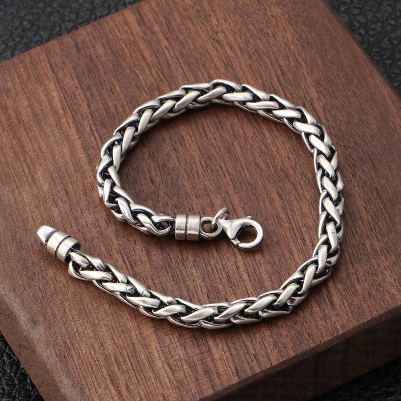 Solid S925 Sterling Silver Chain 5mm Wheat Link Bracelet 13-14g 7.9inch