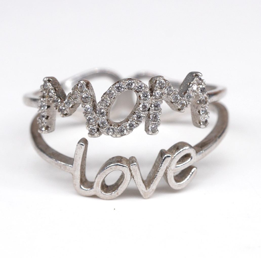Mother’s Day Eternity Ring Sterling Silver 925 Love CZ Double Band SZ 10 | 3.29g