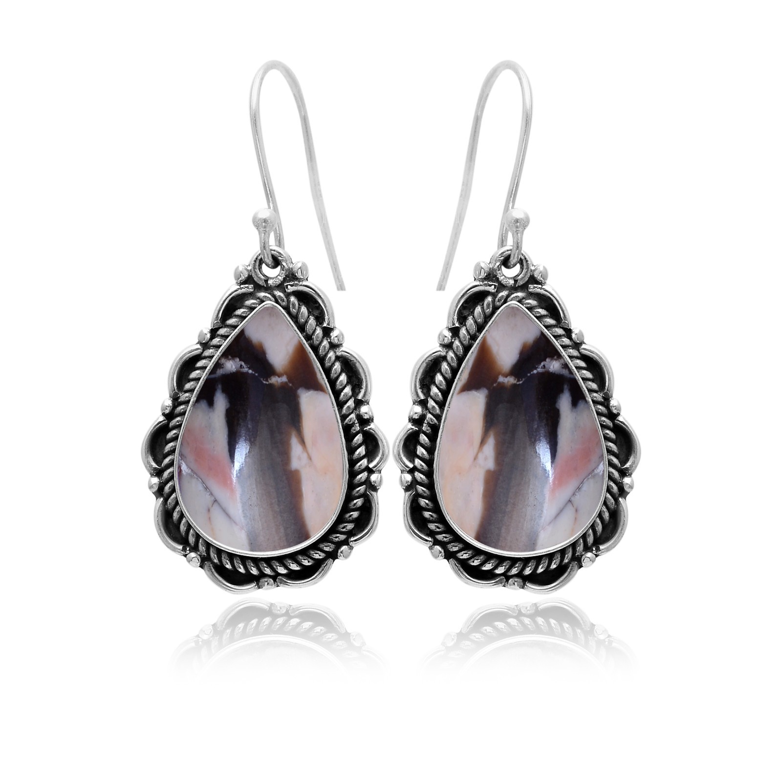 Peanut Wood Jasper 925 Sterling Silver Earrings Brown Beige Fossil Stone Jewelry