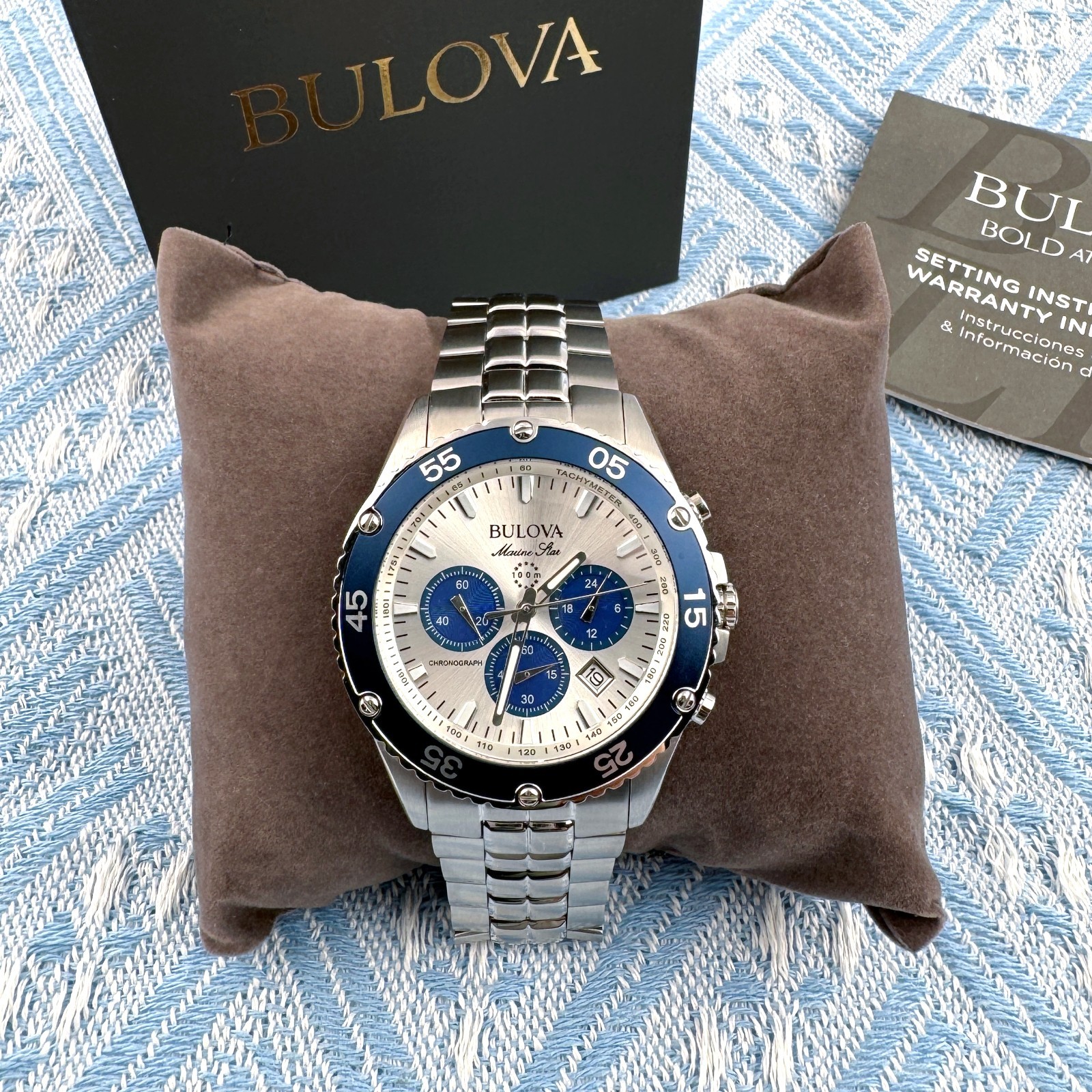 Bulova Marine Star Classic Quartz Men’s Watch Silver White Dial 41.5mm/98B423
