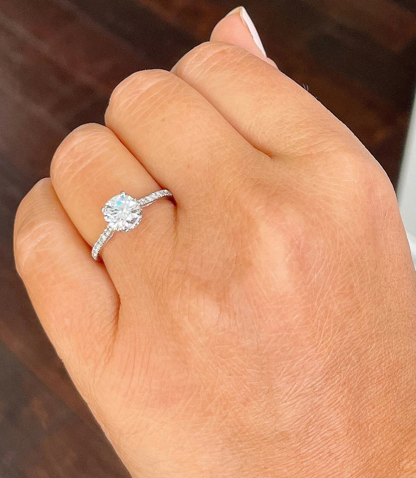 Certified Natural 1.35ct F/VS1 Round Diamond AAA 14K White Gold Anniversary Ring