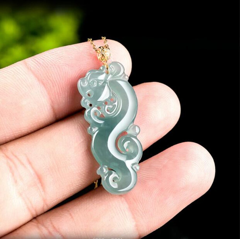 Certified Natural A Jade jadeite 18K Solid Gold Carving Dragon Pendant Necklace