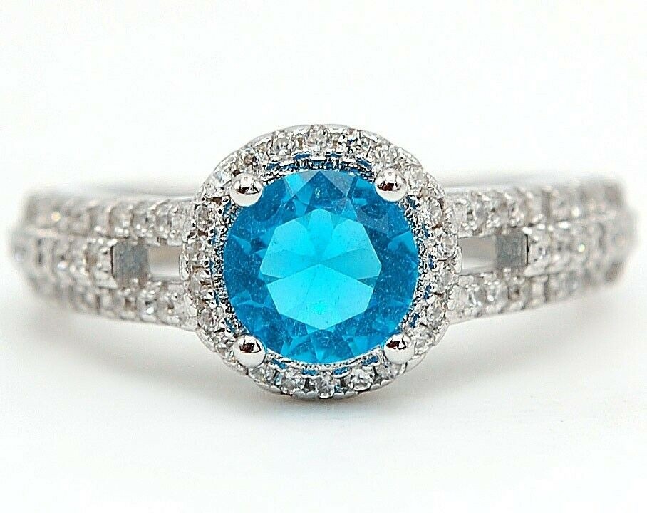 Heat Treated 2CT Blue Topaz 925 Solid Sterling Silver Ring Sz 8 UB3-9