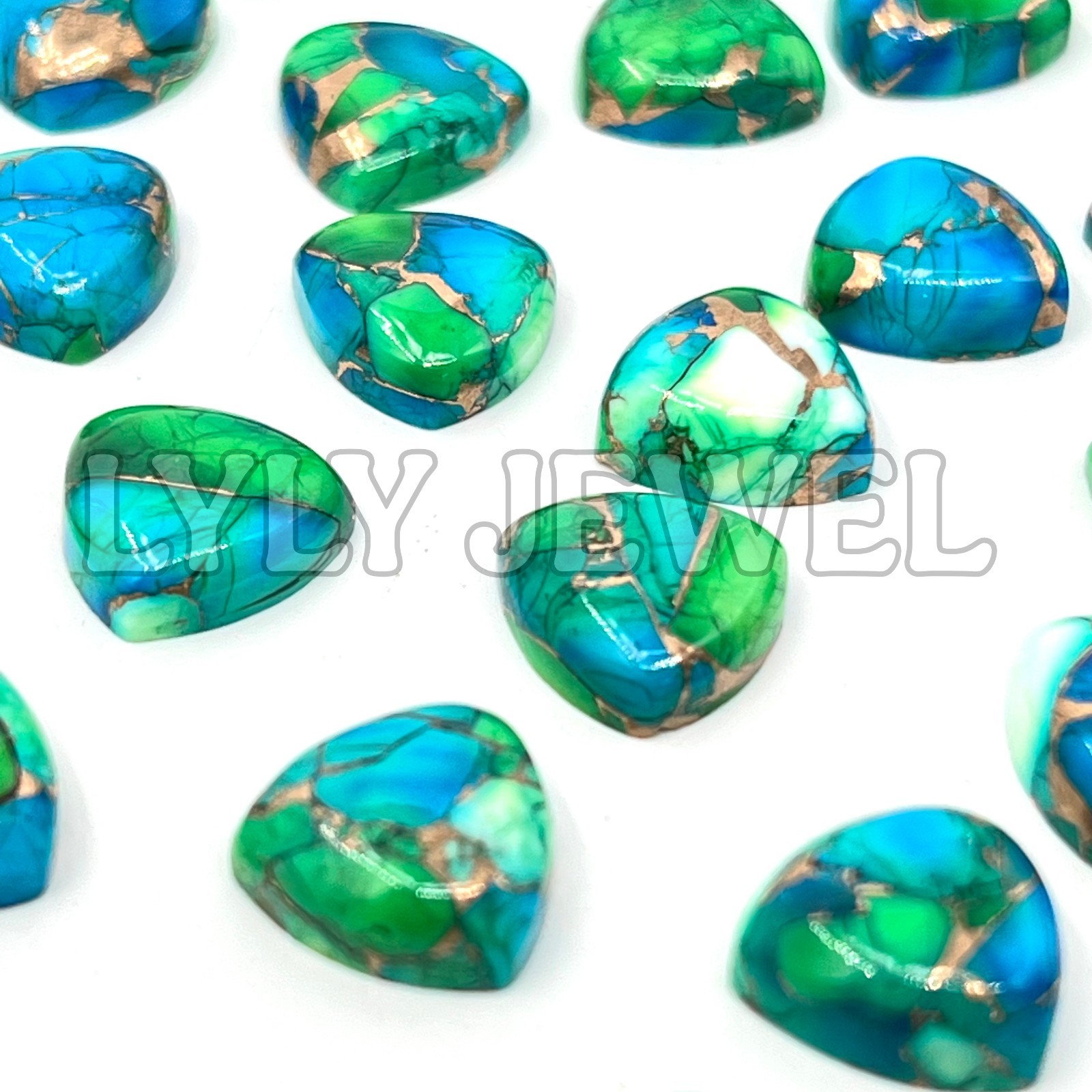 PEACOCK DAHLIA KINGMAN TURQUOISE CABOCHON TRILLION SHAPE LOOSE GEMSTONE