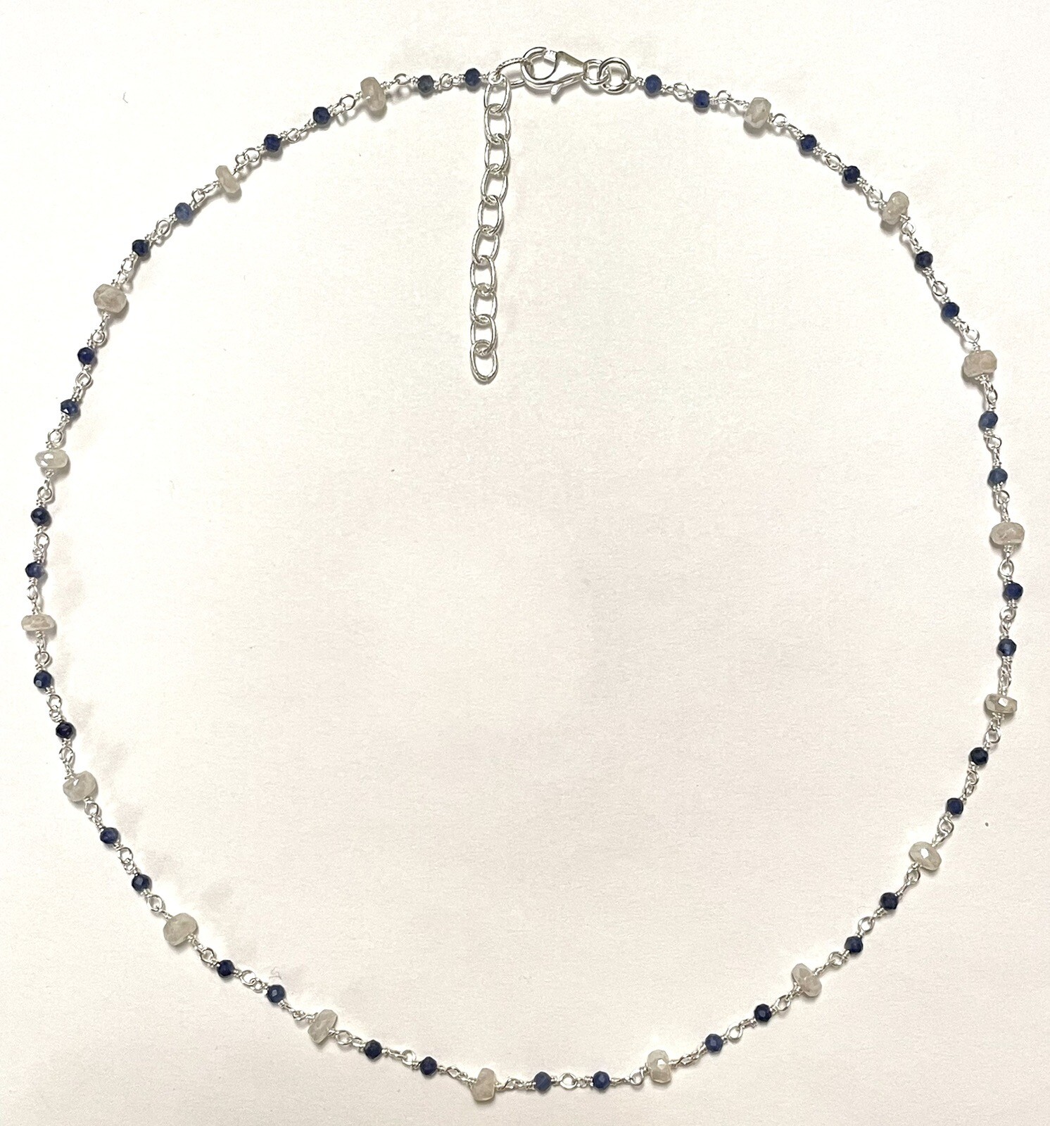 Sterling Silver Blue Sapphire and Coated Siliminite Hand Wire Wrapped Necklace