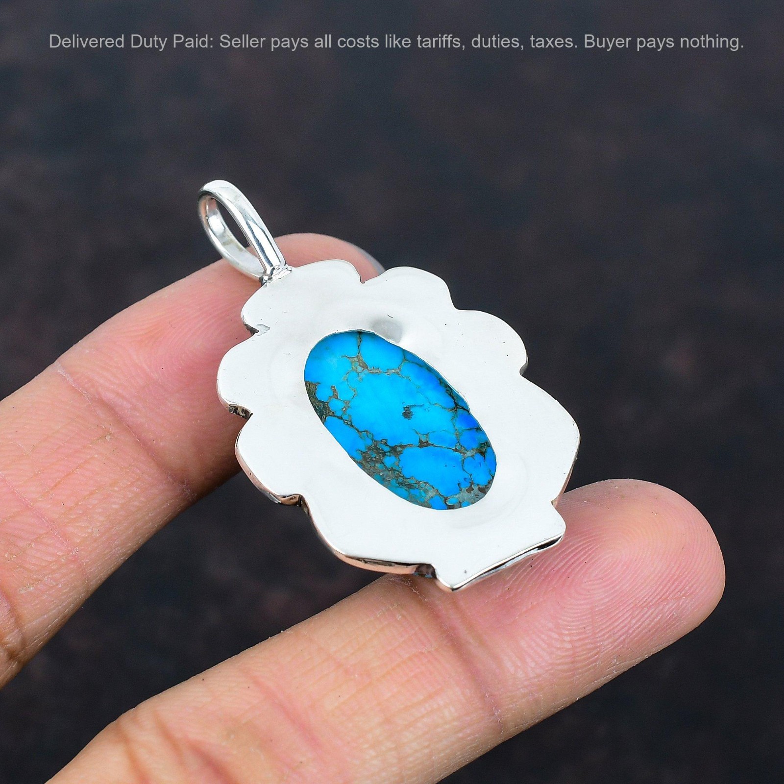 Tibetan Turquoise Gemstone 925 Silver Anniversary Birthday Boho Pendant Jewelry