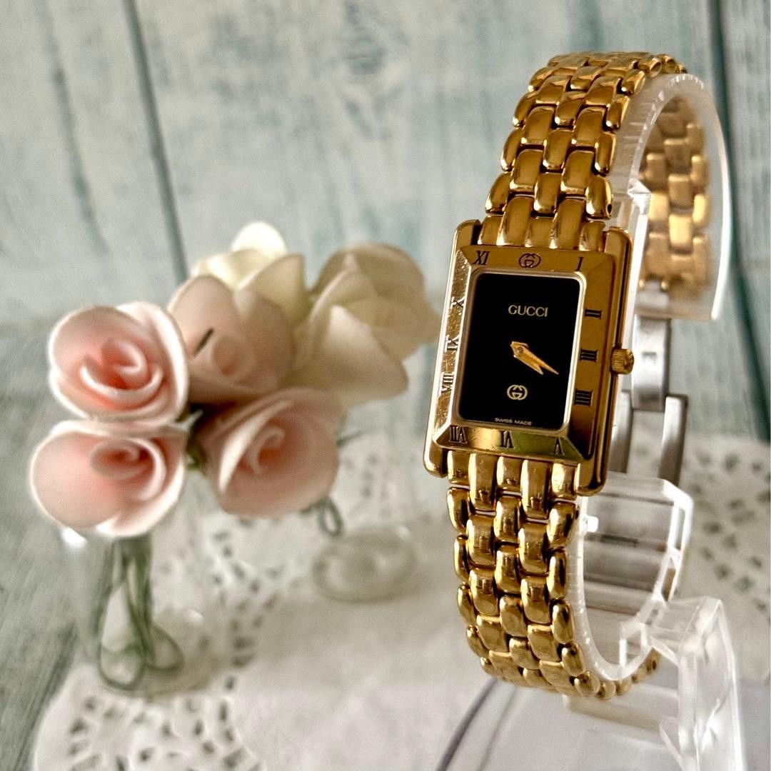 GUCCI 4200L Watch Black Gold Square Timepiece Genuine Authentic Vintage