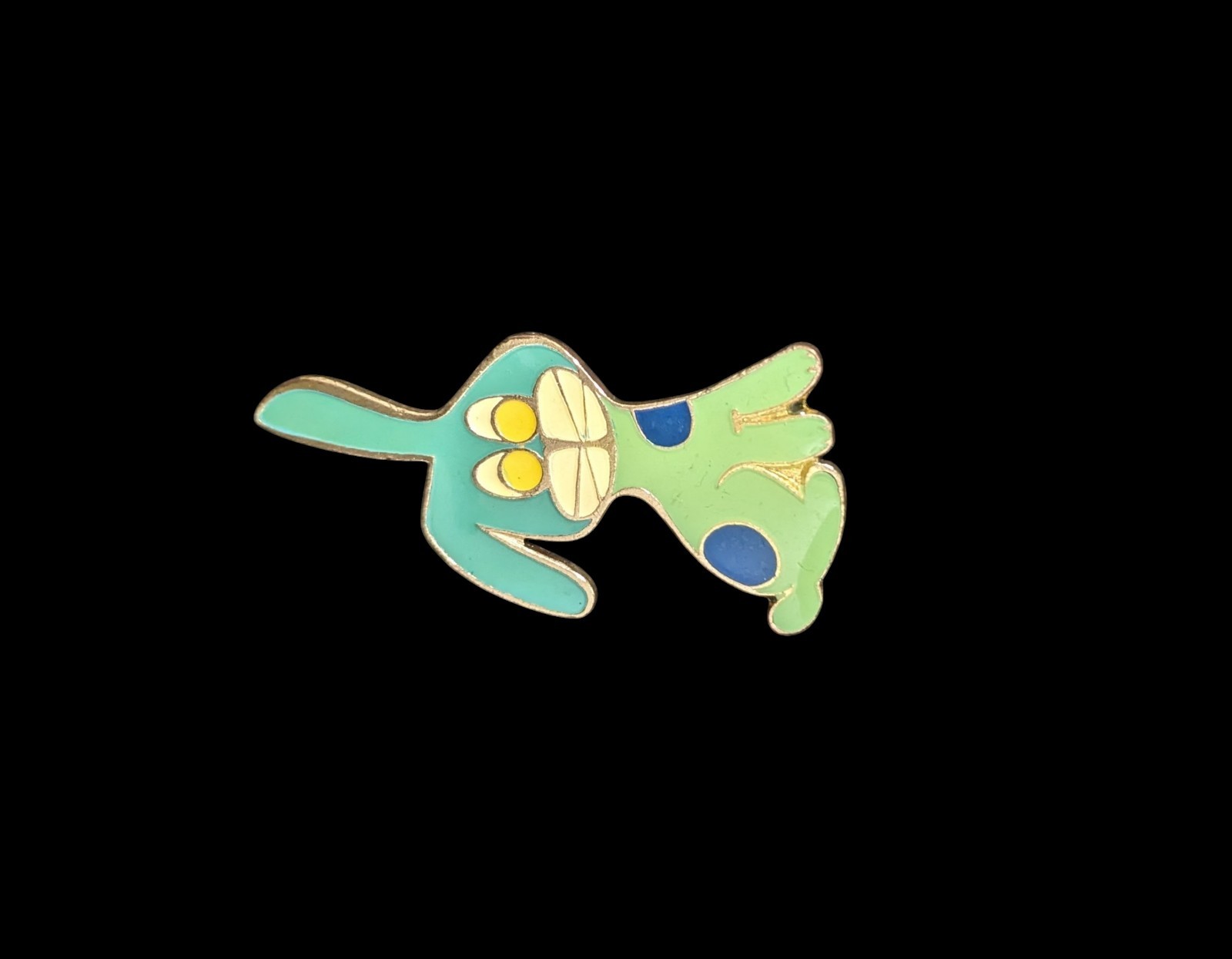 Vintage Green and Blue Bunny Cloisonne Enamel Pin Brooch 80s 90s
