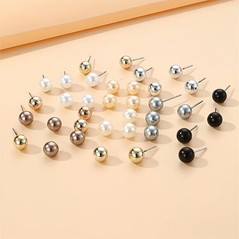 18 Pair Elegant Multi-color Imitation Pearl Stud Earrings Korean Jewelry Set