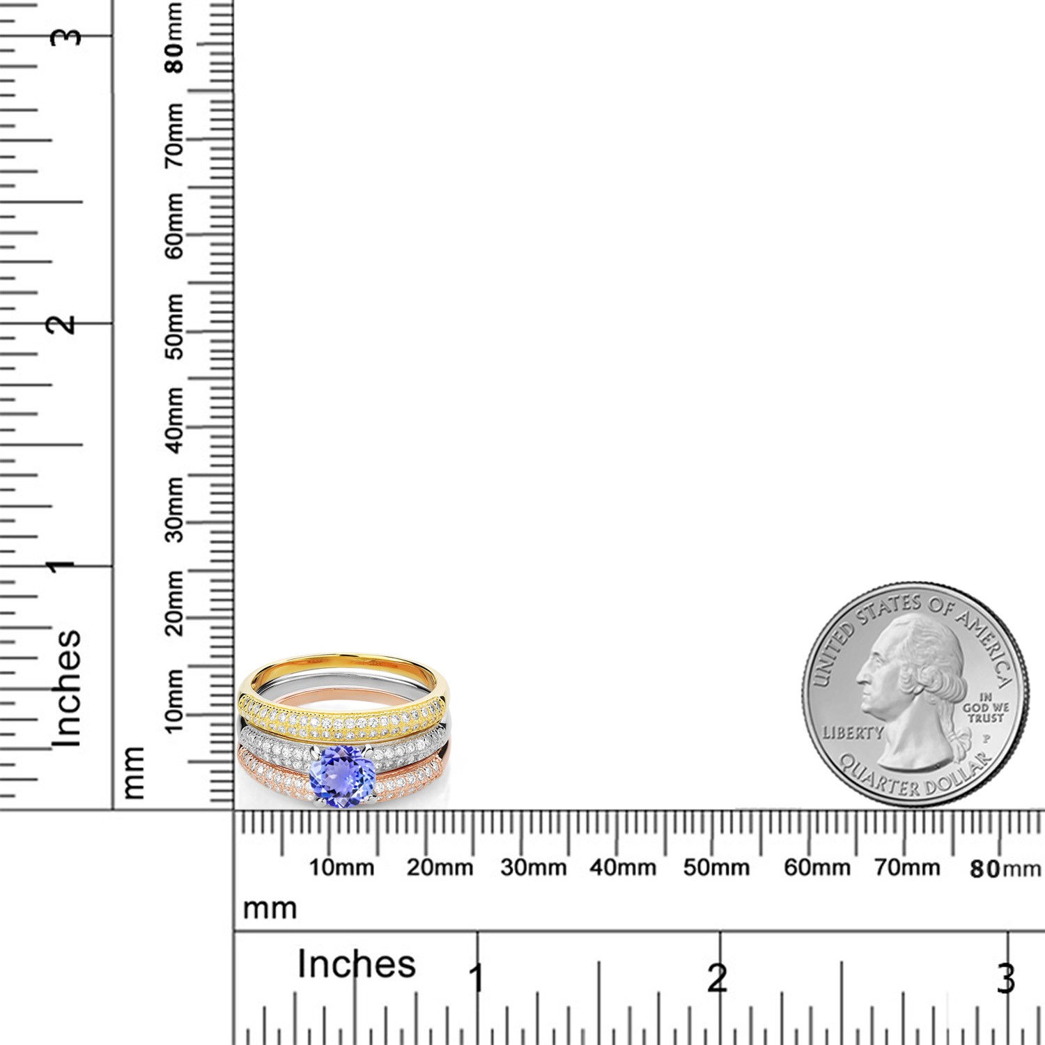 2.34 Ct Round Blue Tanzanite 925 Sterling Silver Set of 3 Stacking Ring