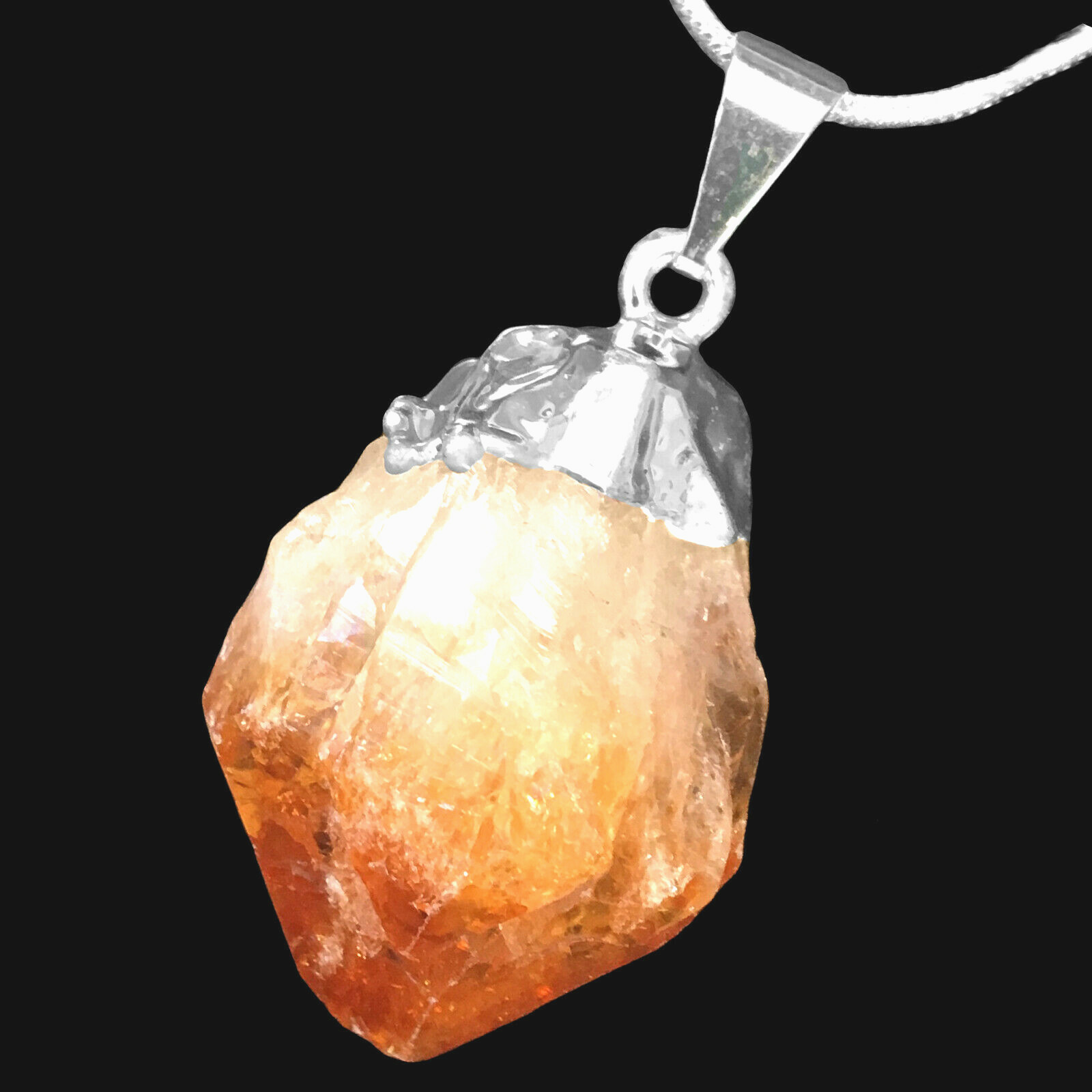 Natural Silver CITRINE Pendant HANDMADE Chakra Crystal Point Necklace Protection