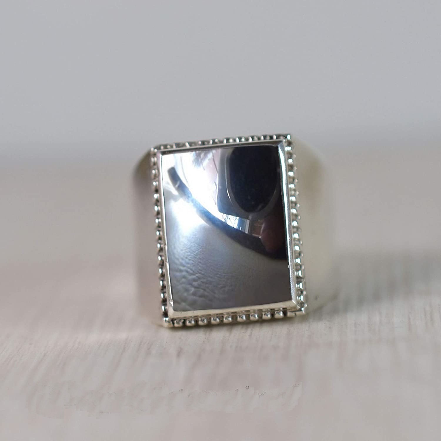 Solid 925 Sterling Silver Natural Black Hematite Gemstone Gift Men’s Unisex Ring
