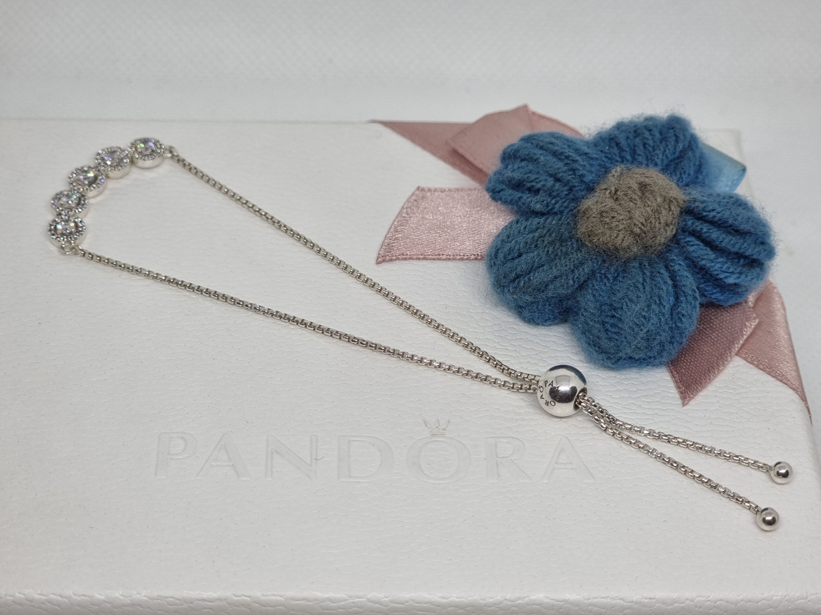 NEW Genuine Pandora Silver Round Sparkle Slider Bracelet Size 2 25cm 💕 BOXED
