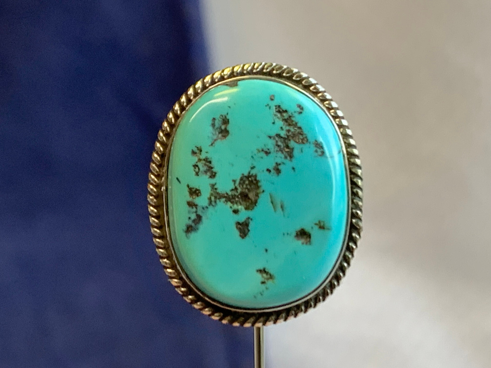 Sterling Silver Stick Pin 5.92g Fine Jewelry Oval Turquoise Look Stone Signed