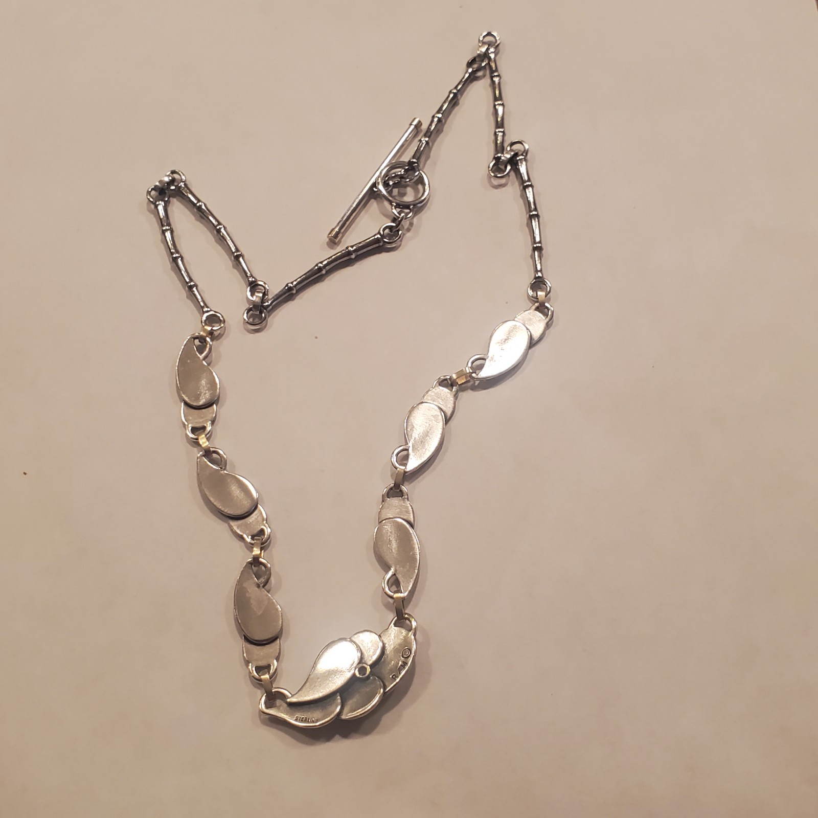 Sterling Silver Leaf & Bamboo style necklace links with diamond
