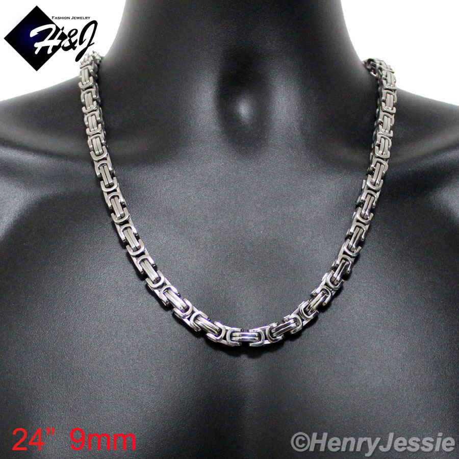 24″MEN Stainless Steel 4mm/6mm/9mm Silver Byzantine Box Link Chain Necklace*S
